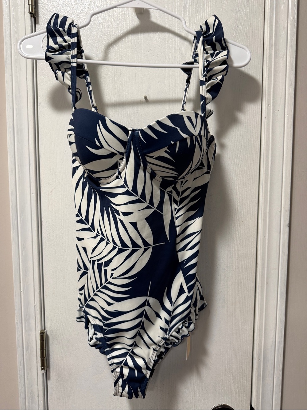 Hutch Navy & White Leaf-Print Ruffle-Strap One-Piece Swimsuit